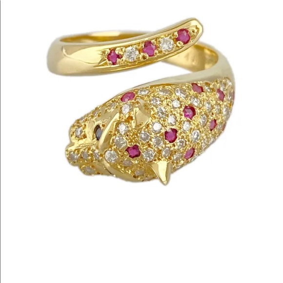 18K Ruby and Natural Diamond Serpenti Ring Authenticity Guaranteed - Picture 7 of 8
